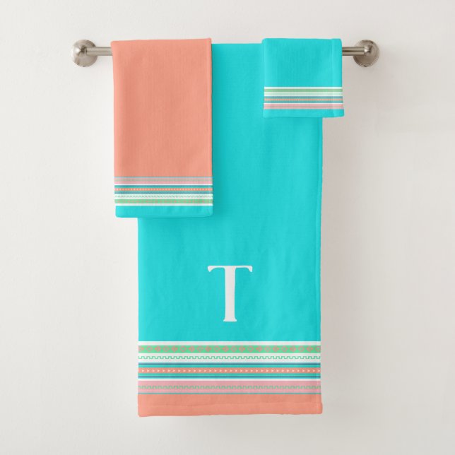 Colourful Southwestern Monogrammed Bath Towel Set (Insitu)