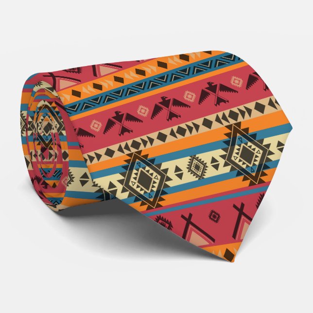Colourful Southwestern Native American Pattern Tie (Rolled)