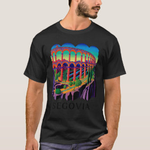 Colourful Souvenir Illustration of Segovia Aqueduc T-Shirt