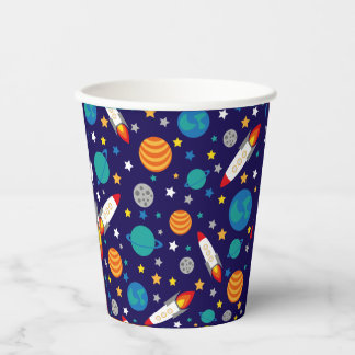 Colourful Space Adventure Kids Pattern – Rockets,  Paper Cups