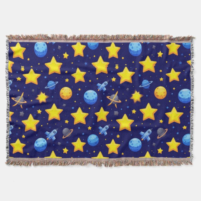 Colourful Space Adventure Throw Blanket (Front)