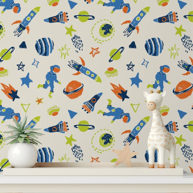 Colourful Space Astronaut Modern Kids Pattern Wallpaper (Creator Uploaded)