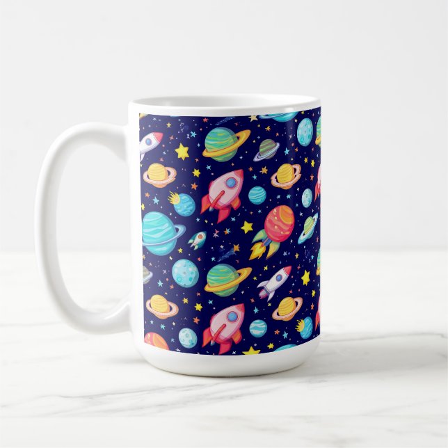 Colourful Space Cartoon Pattern Coffee Mug (Left)