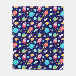 Colourful Space Cartoon Pattern Fleece Blanket