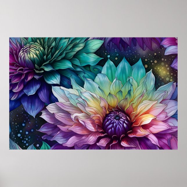 Colourful Space Dahlia Flower Poster (Front)