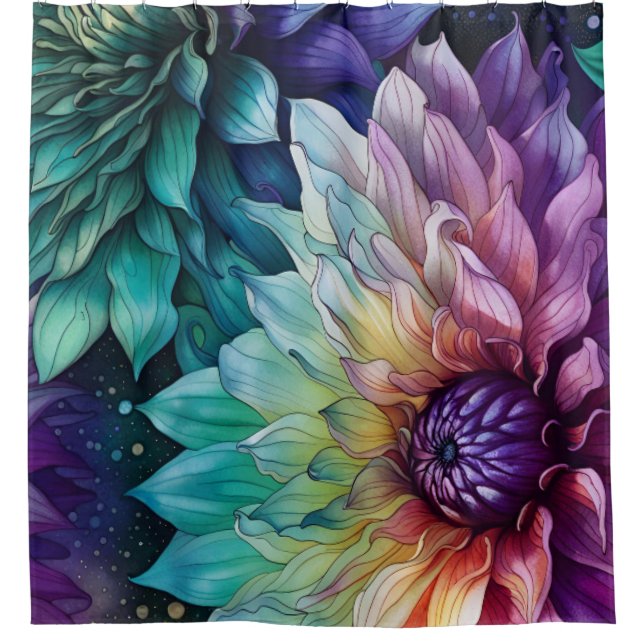 Colourful Space Dahlia Flower Shower Curtain (Front)