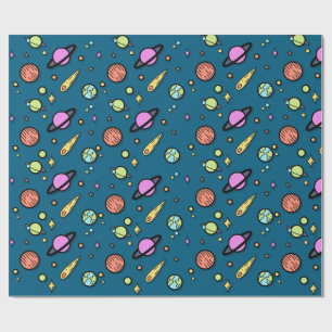 Colourful Space Doodle Wrapping Paper   Planets
