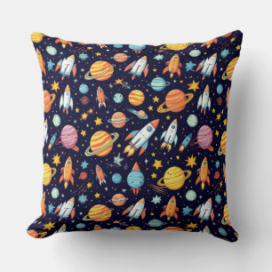 Colourful Space Exploration Pattern Cushion