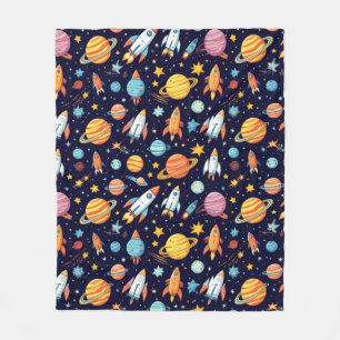 Colourful Space Exploration Pattern Fleece Blanket