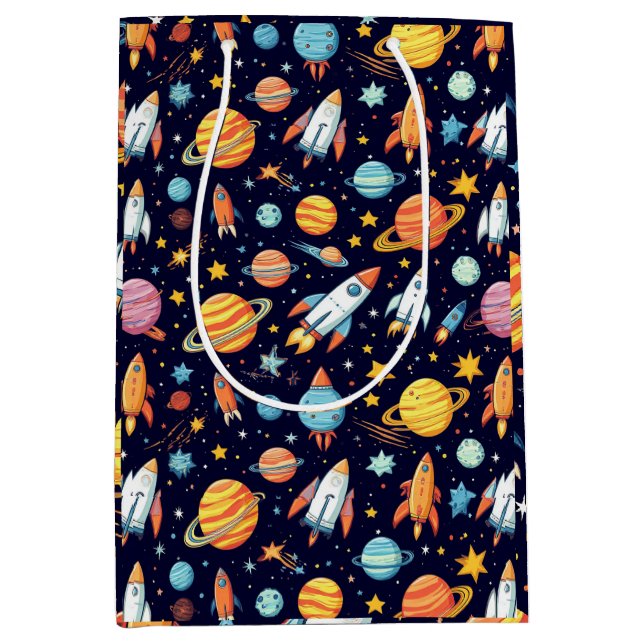 Colourful Space Exploration Pattern Medium Gift Bag (Front)