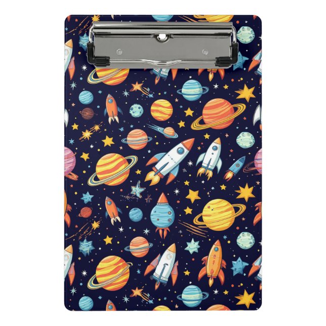 Colourful Space Exploration Pattern Mini Clipboard (Front)