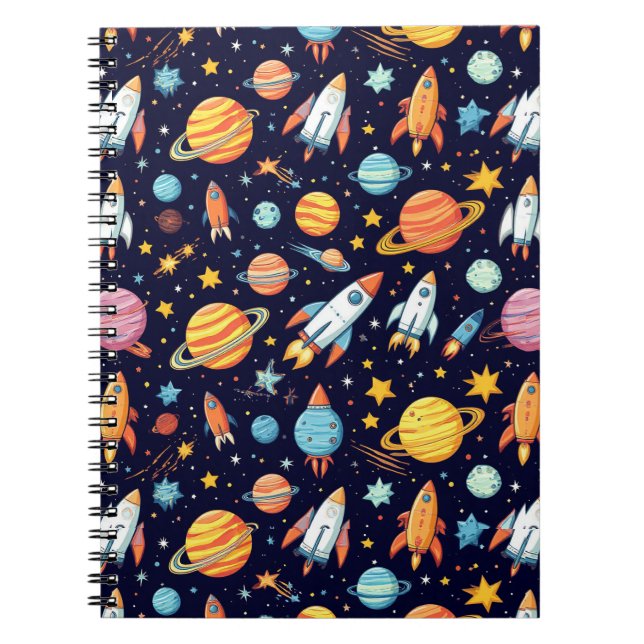 Colourful Space Exploration Pattern Notebook (Front)