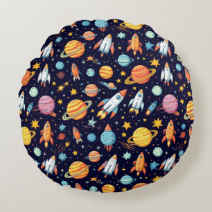 Colourful Space Exploration Pattern Round Cushion