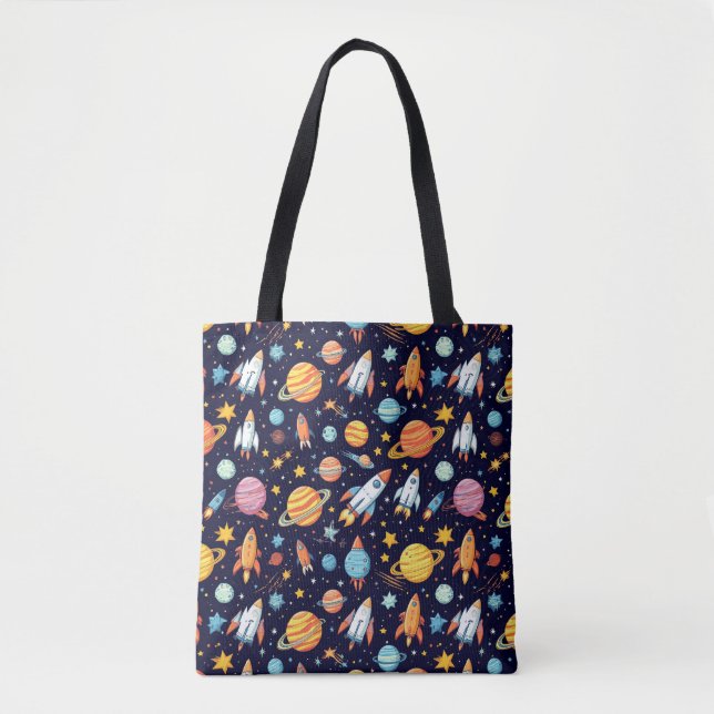 Colourful Space Exploration Pattern Tote Bag (Front)