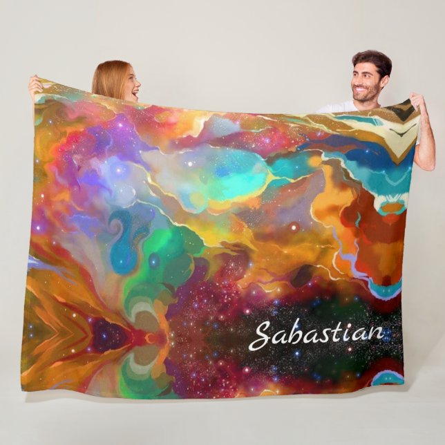 Colourful Space Galaxy Nebula Personalised Fleece Blanket (In Situ)