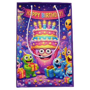 Colourful Space Monster Birthday Party with UFO Medium Gift Bag