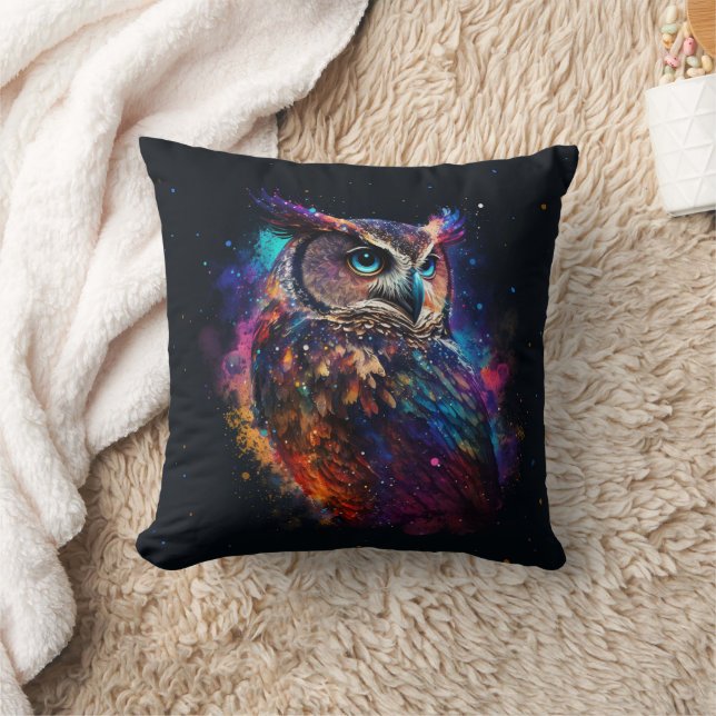 Colourful Space Owl            Cushion (Blanket)