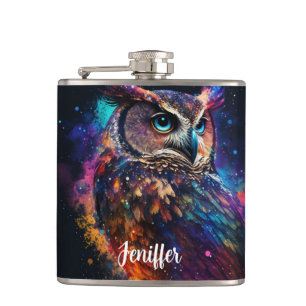 Colourful Space Owl                                Hip Flask