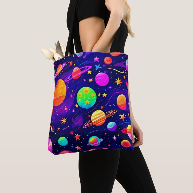 Colourful Space Pattern Tote Bag (Close Up)