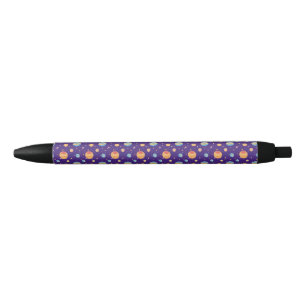 Colourful Space Pattern with Planets, Stars Black Ink Pen