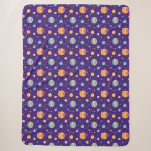 Colourful Space Pattern with Planets, Stars Sherpa Blanket