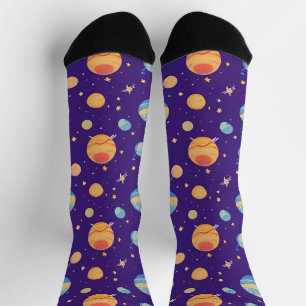 Colourful Space Pattern with Planets, Stars Socks