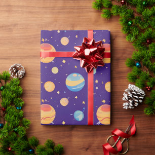 Colourful Space Pattern with Planets, Stars Wrapping Paper