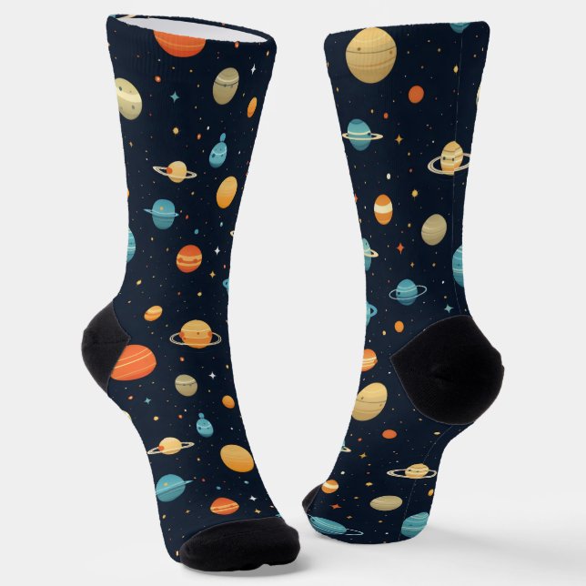 Colourful Space Planet Pattern Socks (Angled)