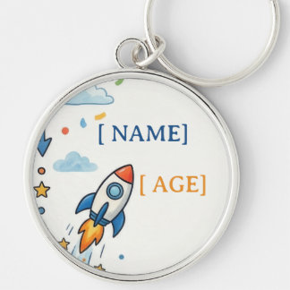 Colourful Space Rocket & Robot Blank Birthday Part Key Ring