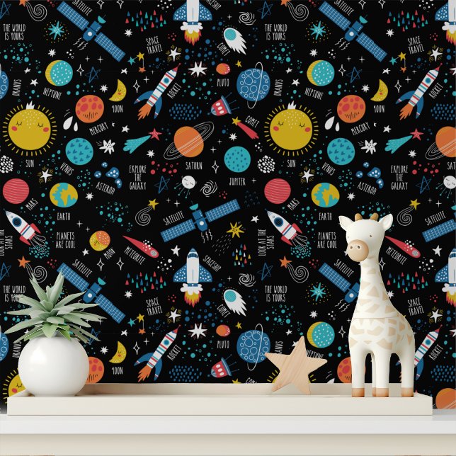 Colourful Space Rockets Galaxy Modern Kids Pattern Wallpaper (Creator Uploaded)