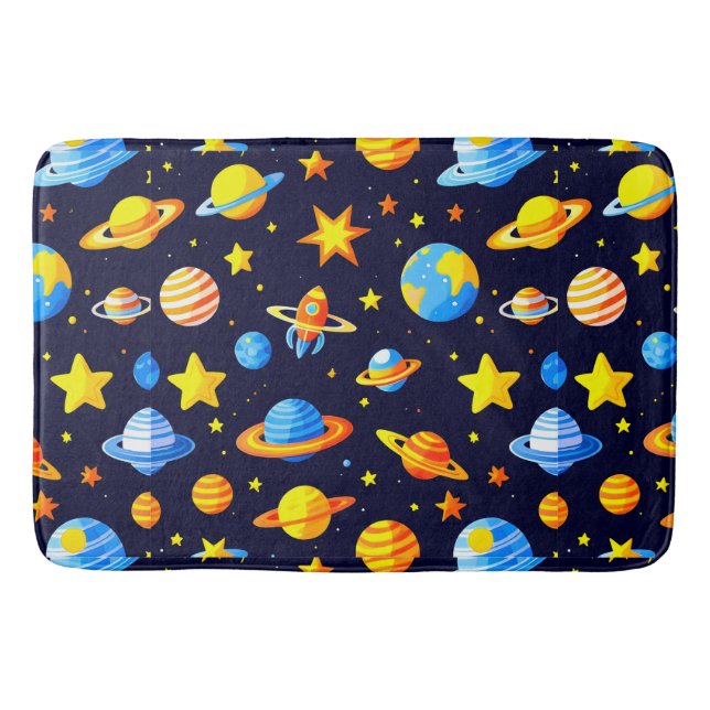 Colourful Space Theme With Planets Bath Mat (Front)