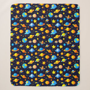 Colourful Space Theme With Planets Sherpa Blanket