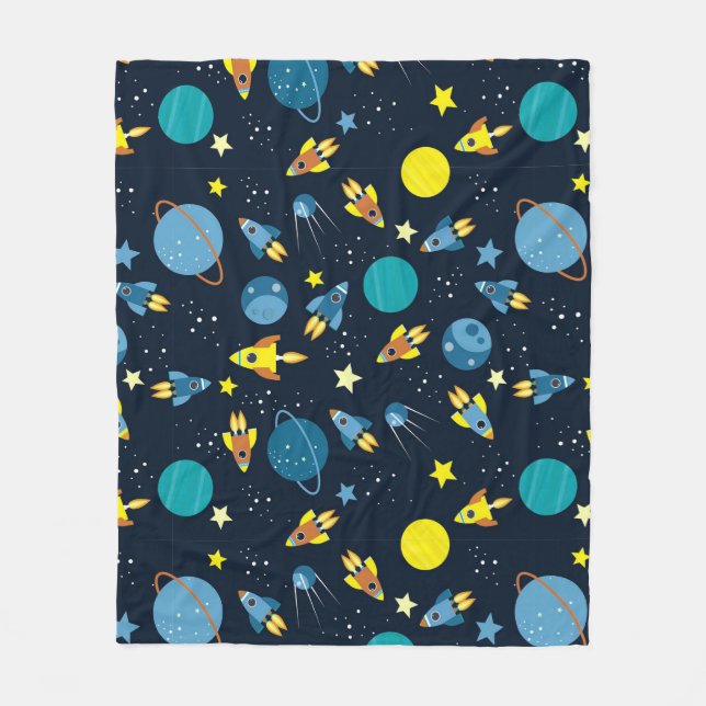Colourful Space-Themed Pattern Fleece Blanket (Front)