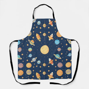Colourful Space-themed Pattern with Planets Apron