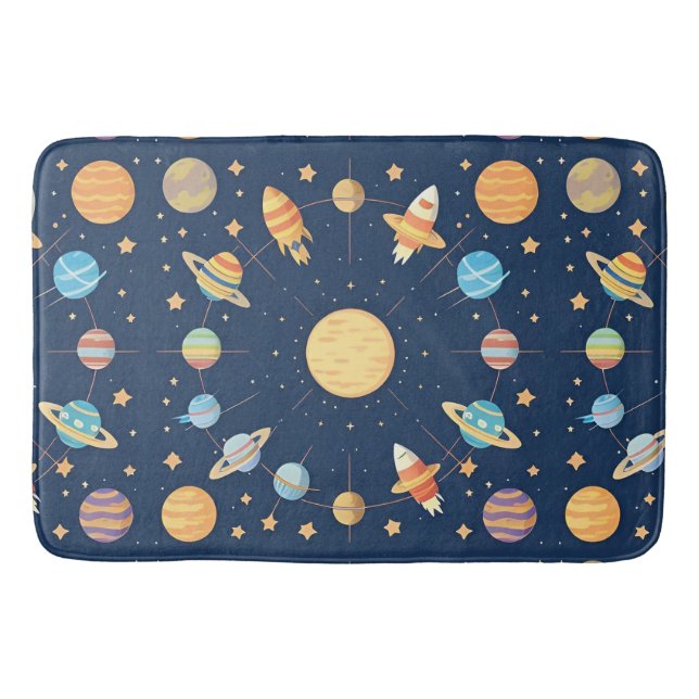 Colourful Space-themed Pattern with Planets Bath Mat (Front)