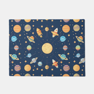 Colourful Space-themed Pattern with Planets Doormat