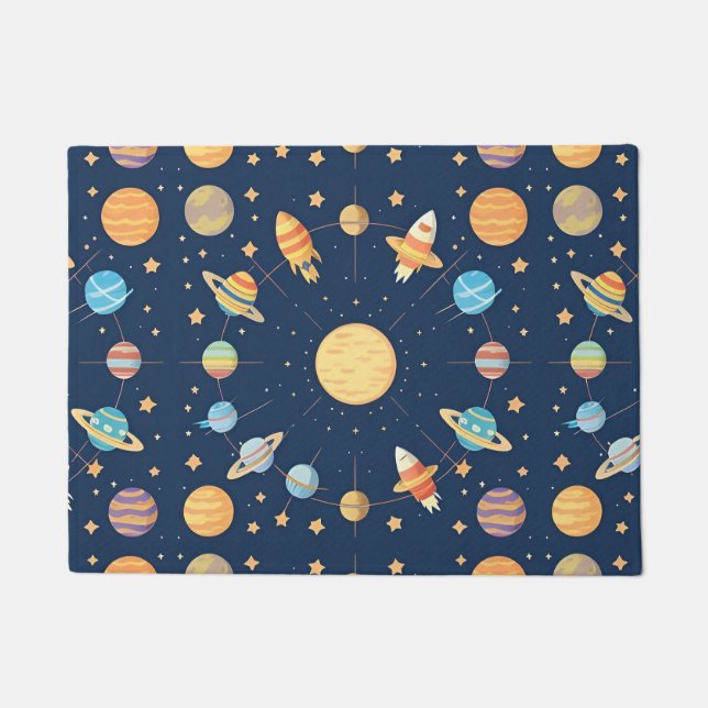 Colourful Space-themed Pattern with Planets Doormat (Front)