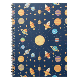 Colourful Space-themed Pattern with Planets Notebook