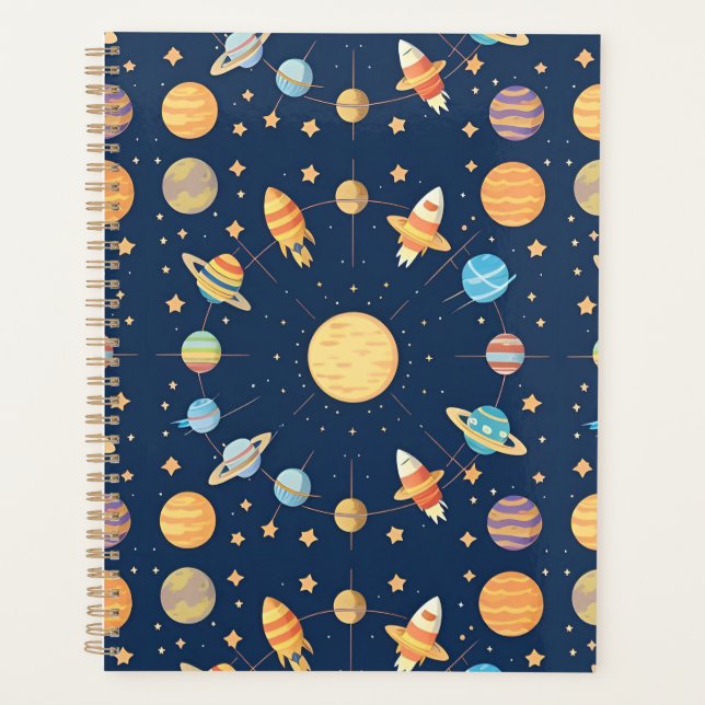 Colourful Space-themed Pattern with Planets Planner (Front)