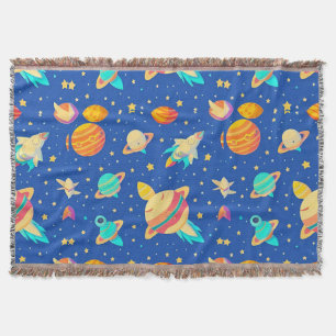 Colourful Space-themed Pattern with Planets Throw Blanket
