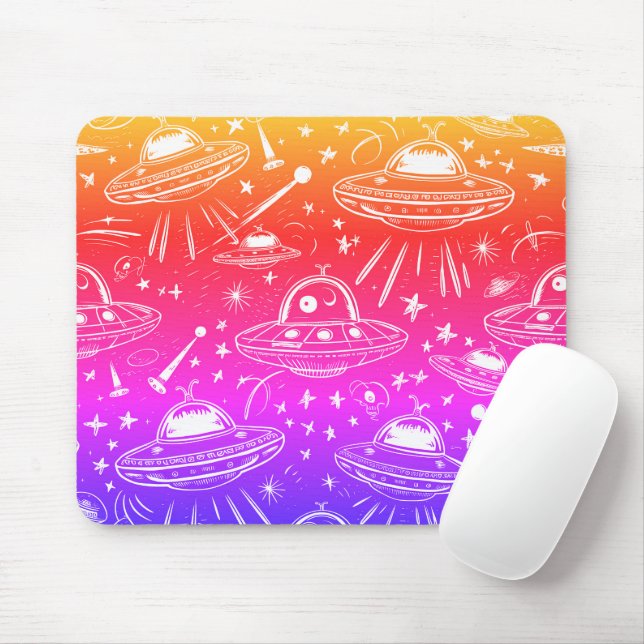 Colourful Spaceship Pattern Mouse Pad (With Mouse)
