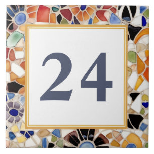 Colourful Spanish Faux Mosaic House Door Number Ceramic Tile