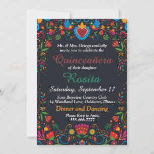 Colourful Spanish Girls 15th Birthday Quinceanera Invitation