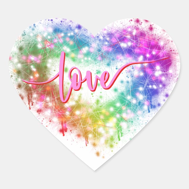 Colourful sparking glitter heart love script heart sticker (Front)