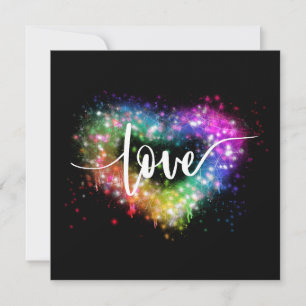 Colourful sparking glitter heart love script invitation