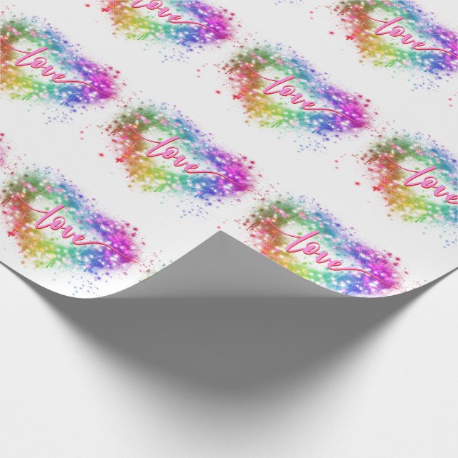 Colourful sparking glitter heart love script wrapping paper (Corner)