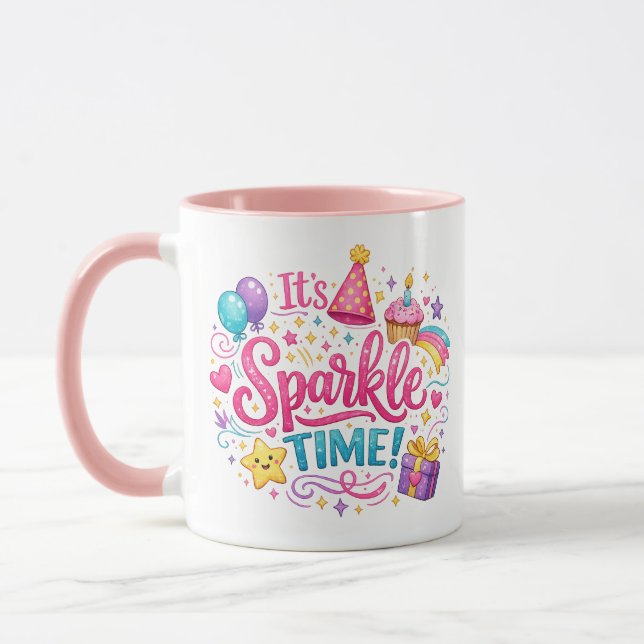 Colourful Sparkle Time Birthday Party Coffee Mug (Left)