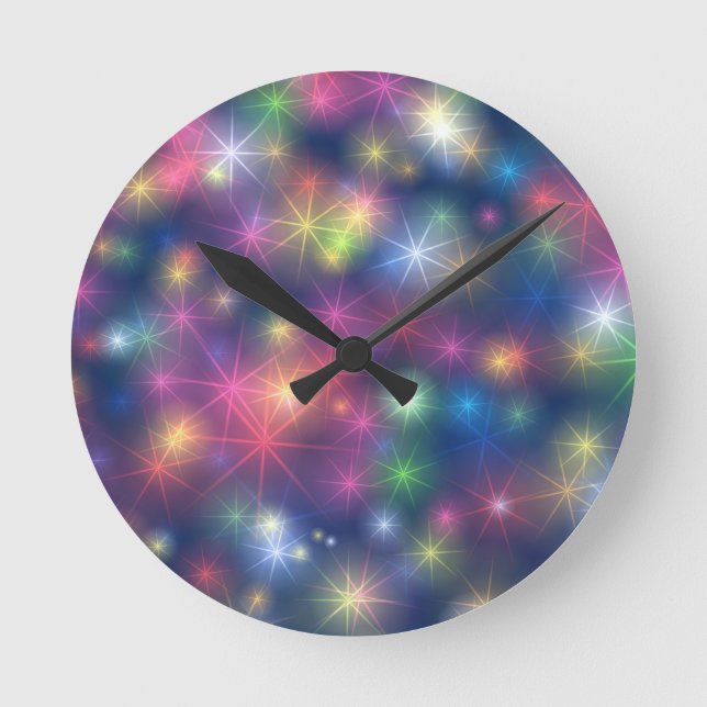 Colourful Sparkles Party Lights Round Clock (Front)