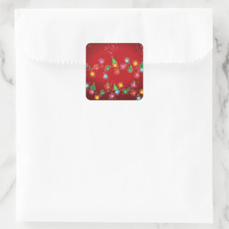 Colourful Sparkling Christmas Tree Lights Holiday Square Sticker