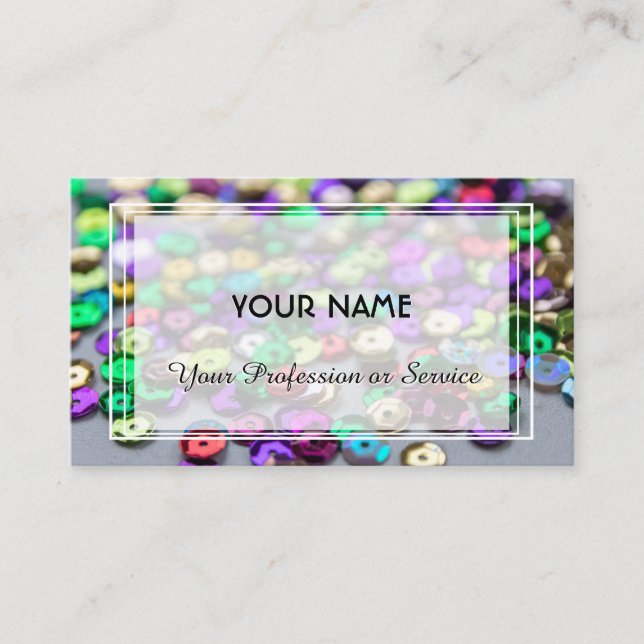 Colourful sparkling sequins in multiple colours bu business card (Front)